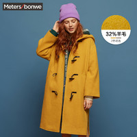 美特斯邦威大衣女冬季时尚潮流学生舒适女长款大衣（160/84A/M、C影黑）