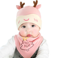 公主妈妈 TM3920 儿童帽子+三层加棉三角巾 圣诞鹿款 粉色 大码