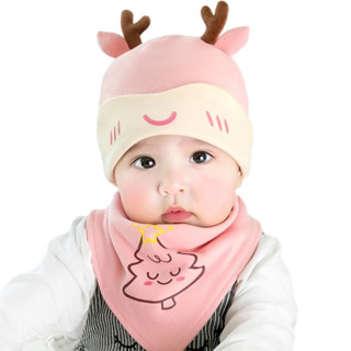 公主妈妈 TM3920 儿童帽子+三层加棉三角巾 圣诞鹿款 粉色 大码
