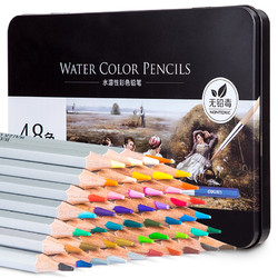 deli 得力 大师彩铅铁盒 水溶性彩色铅笔 学生美术专业手绘涂色绘画笔套装48色 中考试礼物6523