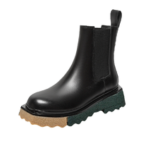 BASTO 百思图 女士短筒切尔西靴 ID966DZ1 单里款(彩色拼接底) 黑色 37