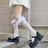 左边袜子铺 日系仙甜 美蓬蓬羽毛蕾丝小腿袜