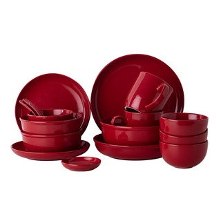 朵颐卡门红色碗盘碗碟套装陶瓷家用乔迁送礼红色餐具套装结婚红碗