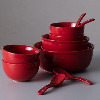 朵颐卡门红色碗盘碗碟套装陶瓷家用乔迁送礼红色餐具套装结婚红碗