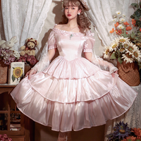 lingxi 灵犀 Lolita洛丽塔 古典 卡洛琳 女士OP有袖连衣裙 牙粉 L