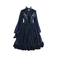 lingxi 灵犀 Lolita洛丽塔 古典 荆棘玫瑰 女士OP有袖连衣裙 深蓝 M