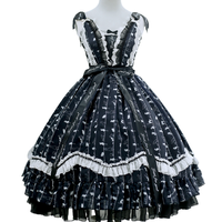 lingxi 灵犀 Lolita洛丽塔 古典 窗台上的猫 女士JSK无袖连衣裙 蓝黑色 M