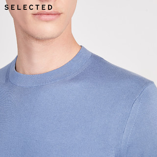 SELECTED思莱德新款男士含棉圆领纯色休闲针织衫S|420124502（185/104A/XL、天青色BLUE HEAVEN）