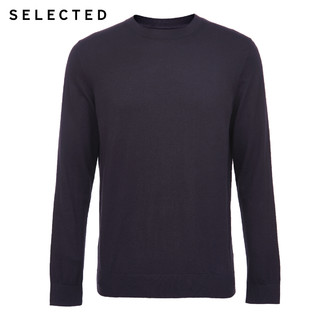 SELECTED思莱德新款男士含棉圆领纯色休闲针织衫S|420124502（185/104A/XL、天青色BLUE HEAVEN）