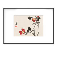 榮寶齋 王雪涛《茶花》70x50cm 宣纸 金属框