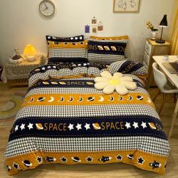 盘丝四件套法兰绒被套床单珊瑚绒轻奢风秋冬季保暖舒适床上用品牛奶绒