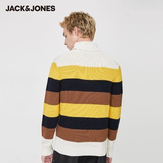 JackJones杰克琼斯outlets男秋冬含羊绒撞色条纹高领针织衫毛衣（175/96A/M、A06奶白色）
