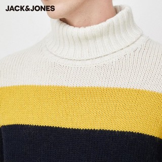 JackJones杰克琼斯outlets男秋冬含羊绒撞色条纹高领针织衫毛衣（175/96A/M、A06奶白色）