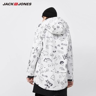 JackJones杰克琼斯outlets涂鸦时尚休闲风衣夹克外套秋男街头风（170/92A/S、E40黑色）