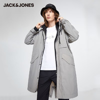 JackJones杰克琼斯官方outlets秋科技面料防泼水中长款风衣外套男（175/96A/M、E40黑色）