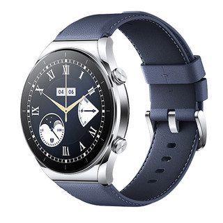 MI 小米Watch S1 智能手表1.43英寸流光银不锈钢表壳蓝色真皮表带(北斗 