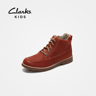 clarks其乐童鞋中大童男童英伦时尚舒适休闲马丁靴牛皮短靴靴子（24、沙色）