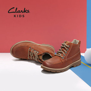clarks其乐童鞋中大童男童英伦时尚舒适休闲马丁靴牛皮短靴靴子（24、沙色）