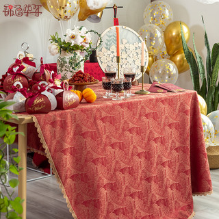 新年桌布布艺结婚喜庆餐桌布订婚乔迁茶几布红色长方形台布圆定制（100*160cm、红色（红香桌布））