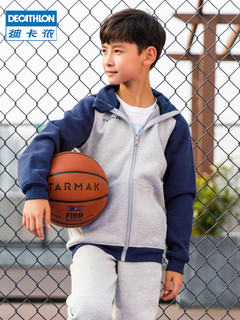 迪卡侬 男童女童青少年篮球运动外套拉链夹克保暖修身卫衣IVJ2（8岁、黑色）