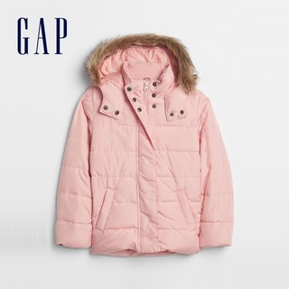 Gap女童纯色连帽仿毛领棉服  新款洋气童装大衣儿童上衣外套