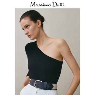 XJ过季- Massimo Dutti女装 不对称袖罗纹休闲针织衫上衣 05614851800（M (170/92A)、黑色）