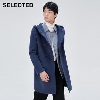 SELECTED思莱德潮流连帽羊毛中长毛呢大衣外套S|419427522（185/104A/XL、太空蓝STEEL BLUE）