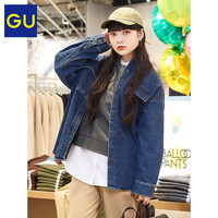 GU极优女装牛仔双口袋宽松衬衫(水洗产品)2021春季新款复古330883（155/80A/S、30 浅米色）