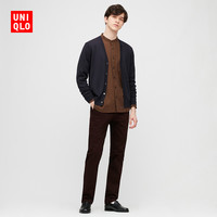 优衣库 男装 精纺美利奴V领针织开衫(长袖 毛衣) 429064 UNIQLO（180/108B/XL、69 藏青色）