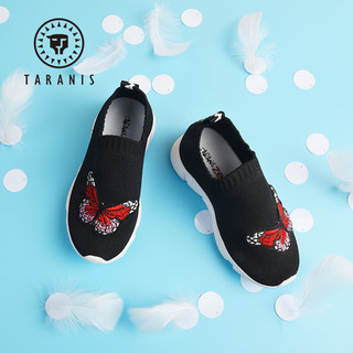 泰兰尼斯春季亲子鞋鞋子儿童鞋轻便运动鞋舒适内里防滑童鞋（28(鞋内长18.0cm)、黑色TABC32013）