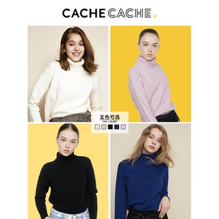 Cache Cache针织衫女款韩版高领打底衫长袖白色毛衣