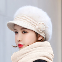 帽子女秋冬季韩版针织帽保暖贝雷帽毛线帽时尚加厚护耳帽兔毛帽