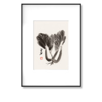 榮寶齋 齐白石《白菜》50x70cm 宣纸 金属框