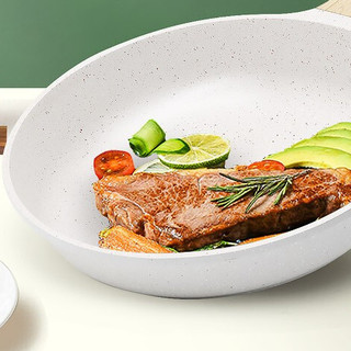 CHIGO 志高 煎锅(20cm、不粘、麦饭石、麦饭石白、带盖)