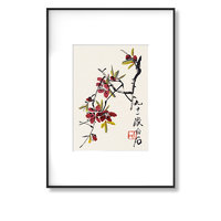 榮寶齋 齐白石《桃花》50x70cm 宣纸 金属框