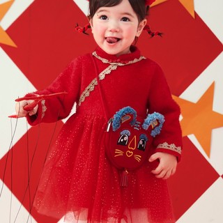 mini balabala 迷你巴拉巴拉 ZA0E111221181-60602 女童连衣裙 中国红 100cm