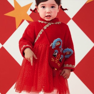 mini balabala 迷你巴拉巴拉 ZA0E111221181-60602 女童连衣裙 中国红 100cm