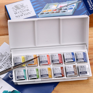 WINSOR＆NEWTON 温莎·牛顿 英国温莎牛顿温莎歌文水彩颜料固体12色24色36色固彩大师级温艺固体水彩 学院级学生级美术专业