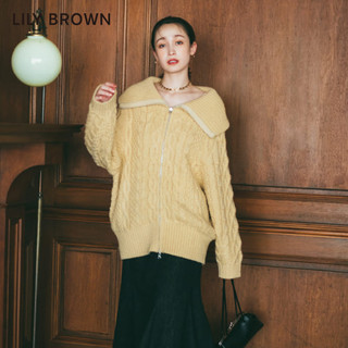 LILY BROWN2021秋冬新品 复古花纹拉链大翻领毛衣外套LWND215036