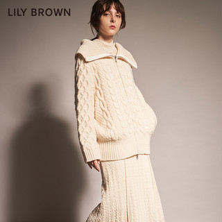 LILY BROWN2021秋冬新品 复古花纹拉链大翻领毛衣外套LWND215036