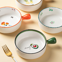 墨色 日式陶瓷手柄碗家用餐具烤箱烘焙用烤碗带把手泡面碗网红餐具  绿色牛油果