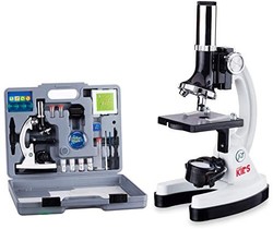 AmScope 120X-1200X 52件儿童初学者显微镜STEM套件，带金属机身显微镜，塑料载片，（M30-ABS-KT2-W），白色