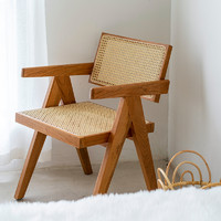 北欧藤编椅简约靠背设计师餐椅家用ins实木樱桃木日式昌迪加尔椅