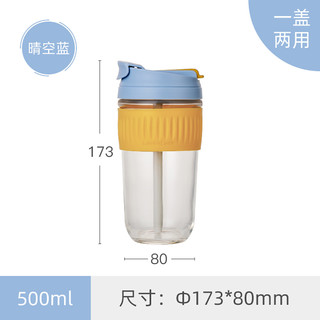 水杯女学生便携咖啡杯吸管杯水杯男简约牛奶杯玻璃水杯 500ml