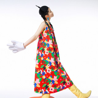 【米妮联名】太平鸟夏威夷风吊带连衣裙女2021夏季新款宽松长裙（L、橙色）