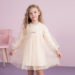 印象童年女童连衣裙秋冬装儿童公主裙小女孩加绒裙子2021新款纱裙（120cm 、杏色）