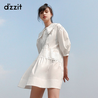 dzzit地素 夏专柜新款白色泡泡袖娃娃领连衣裙女3C2O4981B