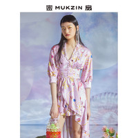 MUKZIN 密扇 2020年新款碎花燕尾连衣裙套装女粉色短袖雪纺法式防走光裙子夏