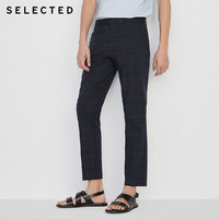 SELECTED思莱德男士新款含棉色织格纹修身休闲裤长裤S|420214533（165/72A/XSR、海军蓝ELECTRIC BLUE）