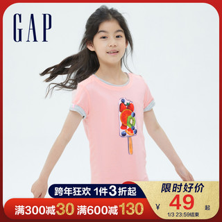 Gap女童可爱印花纯棉短袖T恤697516 2021夏季新款童装宽松上衣潮